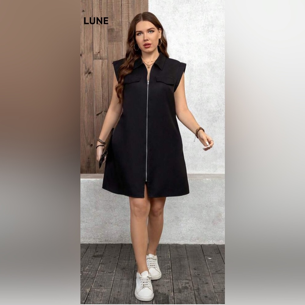 Lune Black Zip-Front Mini Dress